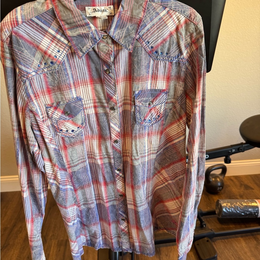 Adiktd Red and Blue Casual Button Down Shirt